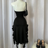 GETADME 2025 Summer Maxi Women's Dress Vintage Elegant black Fashion Sleeveless Slim Backless Irregular Tassel Party Dresses Street Robe