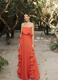 Getadme Trendy Women Summer Holiday Dress Orange Pleated Chiffon Long Formal Dresses Custom Made Ruffled Strapless Beach Party Dress