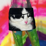 GETADME Y2K Vintage Black Cat Digital Printing Miniskirt American Style Low Waist Skirt For Women European And American Foreign Trade