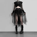 GETADME Fashion Net Yarn High-Waisted Irregular Skirt for Women Gothic Style Summer Casual Skirt Sexy and Charming Goth