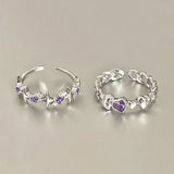 Getadme-Fashion Shiny Purple Rhinestone Opening Couple Rings for Women Men Vintage Crystal Star Adjustable Ring Lover Y2K Jewelry