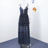 GETADME Retro Polk Dot Long Dress With Ribbon Women Sexy Low Cut Sleeveless Pleated Slim Evening Dresses Female Spring Chic Street Party