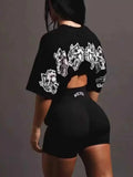 GETADME Summer Trendy Brand Women Fitness Cotton Breathable T-Shirt Gym Wolf Graphic Print Short Sleeve Solid Color T-Shirt Men's Tees