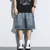 GETADME Summer Men's Shorts American Retro Street Hip-hop Y2K Loose Denim Shorts Fashion Casual Splicing Overalls Five-quarter Pants
