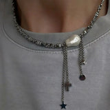 GETADME 우아한 불규칙 CCB &amp; 핑크 스톤 비즈 체인 하트 펜던트 목걸이 여성용 초커 디너 파티 발렌타인 데이 주얼리 N0498