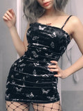 GETADME Harajuku Black Dress Women Gothic Spaghetti Strap Backless Off Shoulder Dresses Female Fashion Casual Print Sexy Dress
