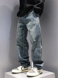 GETADME Men's Baggy Ripped Jeans Fashion Hip Hop Hole Streetwear Distressed Washed Trousers Straight Loose American Denim Pants
