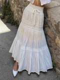 GETADME Women's High Waisted White Lace Patchwork Maxi Bubble Skirt Boho Style Suitable For Music Festivals Concerts Coachella Parties