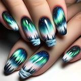 GETADME 24pcs/set medium long fake nails fashion butterfly feather forest sea wave design gradient blue purple green press on false nail