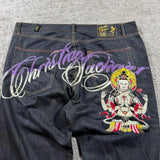 GETADME Baggy Wide Leg Y2K 2000s Loose Jeans Embroidered Buddha Casual Denim Pants Harajuku High Waist Straight Jeans Y2k Women Clothing