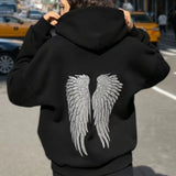 GETADME Retro shiny wings printed long-sleeved zipper casual sweatshirt autumn and winter women's hooded straight pants solid color suit