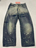 GETADME Men's Hole Design Punk Style Jeans Casual Pants Wide Legs Y2k Sweatpants High Waist Denim Trousers