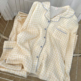 GETADME Casual Autumn New Simple Soft Women's Long Sleeve Pajamas Set Plaid Korean Style Solid 2 Suit Set Sleepwear Fashion Loungewear