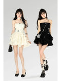 Getadme-Korean Y2k Black Mini Dress for Women 2023 New Summer Casual Tulle Bralette Sleeveless Lolita Birthday Cake Puff Female Clothes