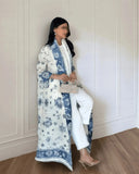 GETADME 가을 여성용 롱 코트, 레트로 프린트 긴팔 무슬림 아바야 사우디 패션 주름 허리 벨트