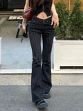 GETADME FDEY Stripe Slim Vintage Chic Jeans Zipper Pockets Fashion Low Waisted Button 90s Pants Streetwear All-match For Women