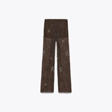 GETADME Bead Embroidery Sequin Women Pants Snowflake See Through Straight Thin High Waist Fashion Trousers 2025 Summer Street Party Pant