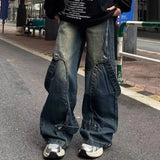 GETADME American high street men and women trendy hip-hop loose straight leg jeans for couples personalized wide leg casual pants y2k