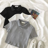 Chemise coréenne Getadme-Y2K pour femme, tendance été, col rond, manches courtes, boutonnée, coupe ajustée, crop top.