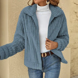 GETADME Women's Plush Cardigan Short Jackets Plus Size Ribbed Lapel Thickened Winter Casual Warm Oversize Zipper Coats Sweater Outerwear