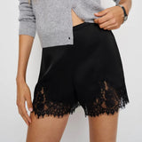 GETADME Women Y2k Slik Lace Trim Shorts Stain Pajama Micro Mini Slip Boxer Shorts Low Rise Lounge Pj Bottoms Pettipants Streetwear