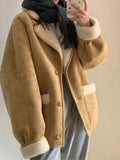 Lamb Wool Jacket Women Autumn Winter Thick Warm Fleece Casual Short Coats Korean Fashion Vintage Single Breasted Lapel Outerwear