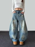 GETADME 2025 Ropa Y2K Fashion Ink Paint Vintage Blue Baggy Jeans Pants For Women Clothing Old Wide Leg Lady Denim Trousers Ropa De Mujer