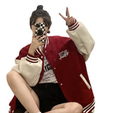 GETADME Autumn and Winter Embroidery Version of Loose Lazy Classic Baseball Uniform Padded and Thickened Letters Embroidery Jacket