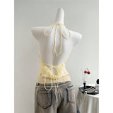 GETADME Women's Lace Camisole Tank Tops, Cream Halter Stretch Crop Dressy Tops for Date and Evening Events