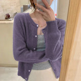 GETADME 2025 Hauts à manches longues style vintage Y2K, cardigan coréen en maille, pull polyvalent à col rond et coupe amincissante, idéal pour l'automne et l'hiver.