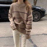 GETADME Women Knitted Sweater Pullovers Basics Long Sleeve O-Neck Striped Knit Sweater Casual  Pullover Women Tops Sweaters