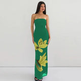 GETADME Laxsesu Mesh Flower Print Strapless Backless Lace Up Sexy Elegant Bodycon Maxi Prom Dress Women Y2K Outfit Party Beach Christmas