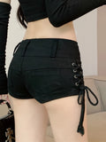 Getadme Shorts Women Skinny Creativity Lace-up Popular Streetwear Daily Personality Students Holiday Fashion Sexy American Retro Leisure