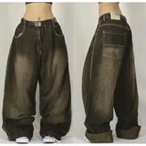 Getadme 2025 New American hip-hop Vintage baggy jeans women's Harajuku high waist Y2K wide-leg pants Gothic wide pants Streetwear pants