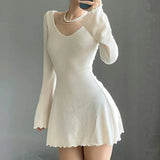 GETADME Women Bodycon Mini Dresses for Women Sexy Long Sleeve Ruched Short Dress Knit Long Sweater Fairy Grunge Y2K Streetwear