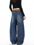 GETADME 2025 Ropa Y2K Streetwear Plaid Patchwork Baggy Stacked Jeans Pants For Women Clothing Vintage Blue Wide Leg Lady Denim Trousers