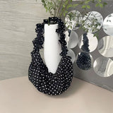 GETADME Women Chic Underarm Bag Large Capacity Polka Dot Retro Crossbody Bag All Matched Pleated Dumpling Bag for Outdoor Travel