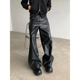 GETADME PU Leather Pants Men 2025 Spring Men's Punk American Fashion Hip Hip Men Wide-leg Mopping Trousers Windproof Dark Brown/Black