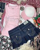 GETADME Gothic High Waisted Retro Y2k Skirt Letter Embroidery Patchwork Zipper Denim Pleated Mini Skirt Harajuku Womens Short Skirts