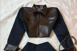 Veste en cuir style cowboy rétro gothique coréen Y2K, ensemble deux pièces, mini-jupe décontractée, style Harajuku.
