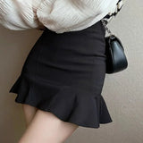 GETADME Rimocy Chic High Waist Short Mermaid Skirt Woman Summer Solid Color Ruffles Mini Skirts Women 2025 Elegant A Line Skirt Ladies