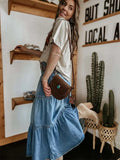 GETADME Bohemia Maxi Long Skirts Women Spring Summer Elastic High Waist Jean Skirt Ladies Vintage A-Line Ruffle Pleated Denim Skirts