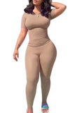 GETADME Lounge Wear Ribbed Casual 2 Piece Summer Shorts Set For Women  Sleeve Top+Elastic Leggings Outfits
