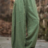 GETADME Elegant Women's Cotton Linen Baggy Cargo y2k Pants Vintage Elastic Waist Trousers Loose Casual Long Wide Leg Oversize Clothes