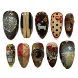 Getadme 24pcs Vintage Country Style False Nails Cute Cartoon Little Lamb Rabbit Rose Printed Press On Nails Wave Point Bows Fake Nail