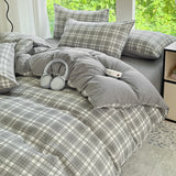 GETADME 3pcs Simple, soft and skin-friendly duvet cover 3-piece set (1 duvet cover +2 pillowcases) (without core)Striped checkered