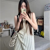 GETADME 한국 Y2K 할로우 아웃 미디 드레스 여성 스트리트웨어 민소매 원피스 드레스 에스테틱 선드레스 캐주얼 A라인 베스띠드 여름