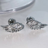 GETADME Luxury Zircon Angel Wing Cross Stud Earrings for Women Shiny Crystal Wings Fashion Silver Color Vintage Ear Studs Jewelry Gifts