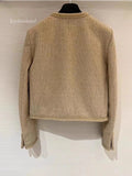 GETADME 2024 New Camel Color Small Fragrance Coat Women French High-grade Tweed Short Jacket Fashion Casual Slim Jacket Women