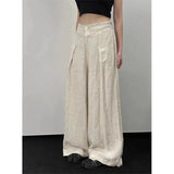 GETADME Streetwear Wide Leg Pants Women Fashion Pleated Linen Baggy Pants Summer Korean High Waist Casual Design Straight Trousers New